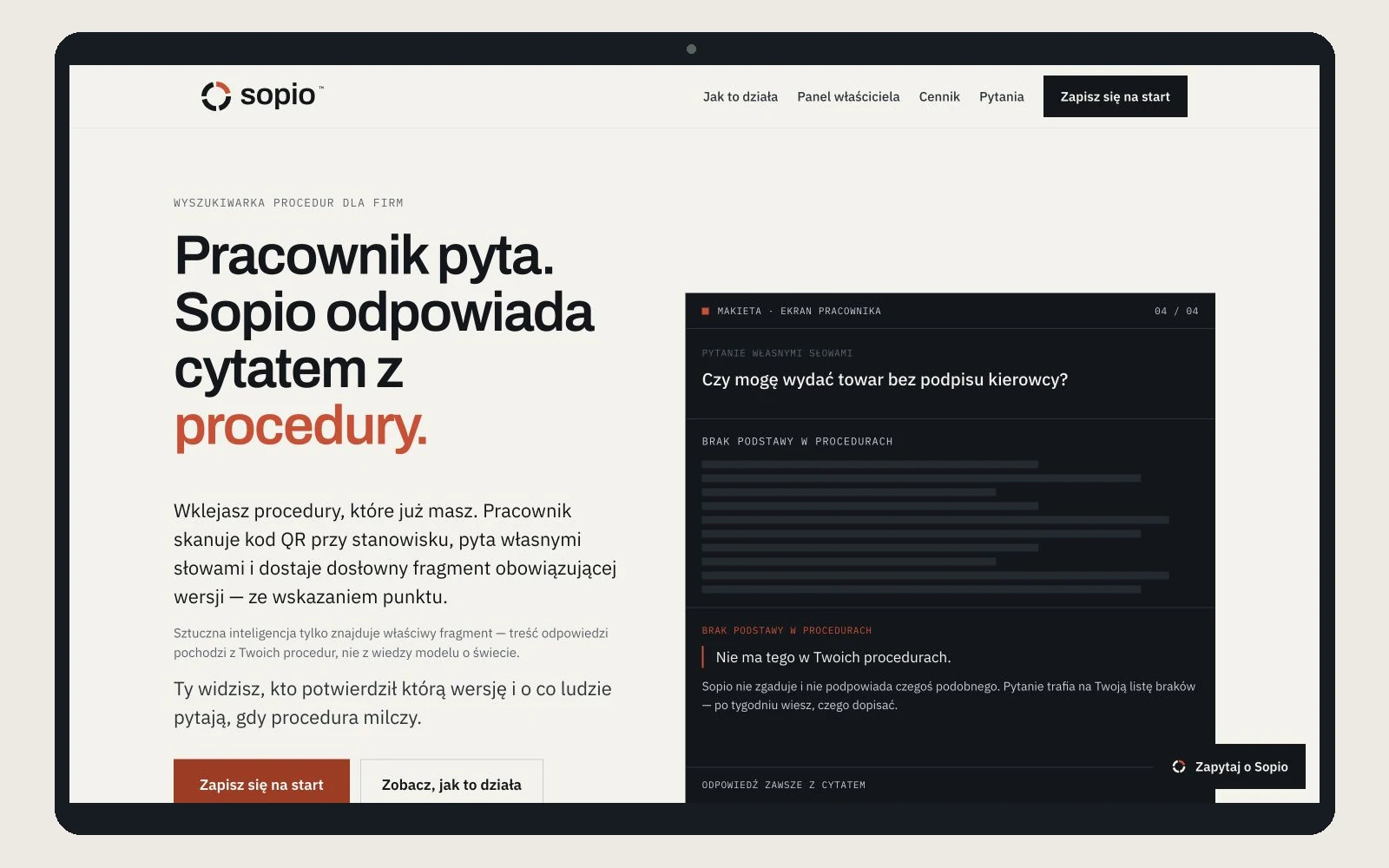 Zrzut ekranu strony Sopio